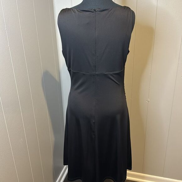 Calvin Klein black ruched draped neck sparkle rhinestone shoulder bar sheath. 8 - Picture 7 of 8